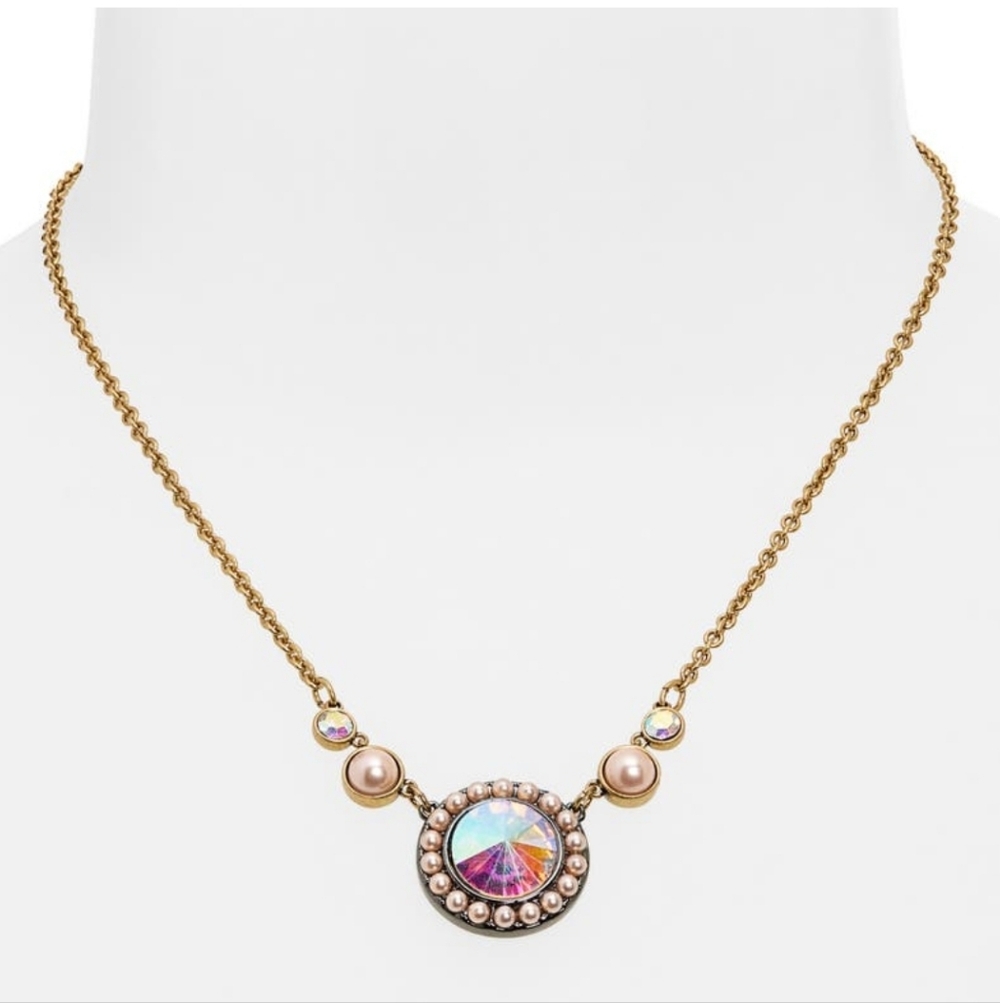 Kurt Geiger Octavia Gold Necklace with Iridescent Medallion Pendant .51"W, NWT